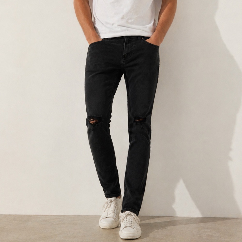 Hollister Men's Black Skinny Ripped Jeans